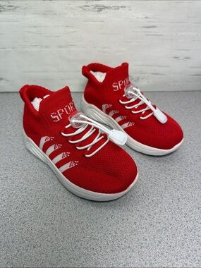 Pur Red Knit Kids Sneakers with White Accents